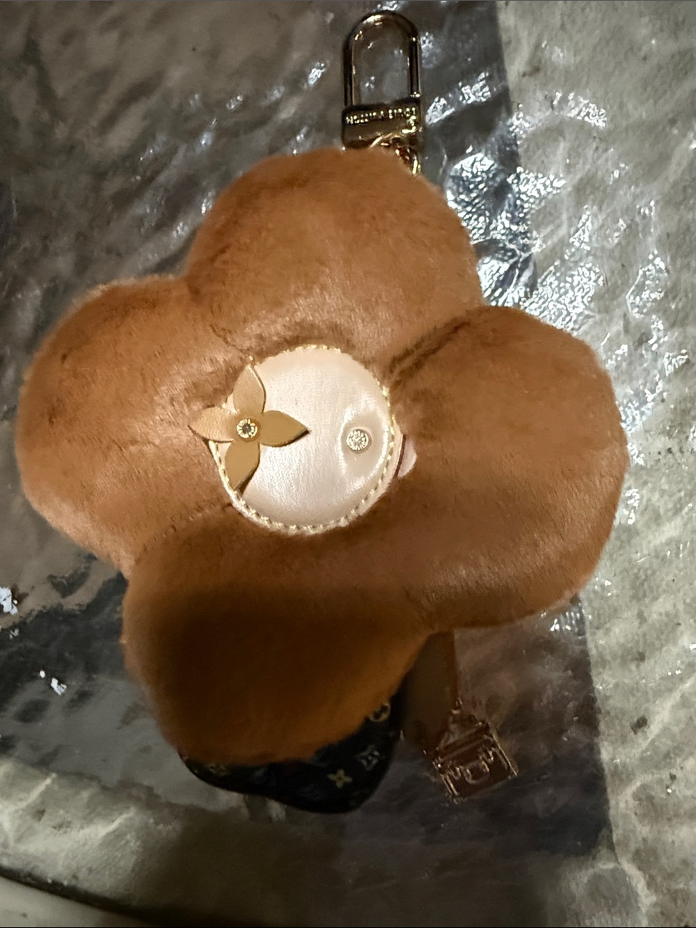 Louis Vuitton Tan Plush Flower Bag Charm with Gold Hardware